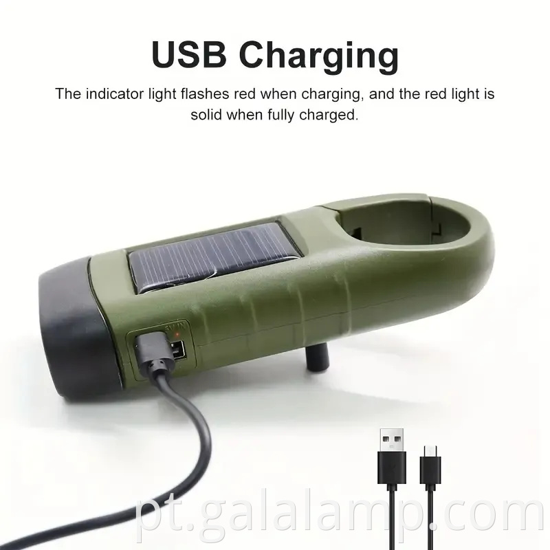 Lanterna de emergência movida a energia solar com manivela de manivela lâmpada